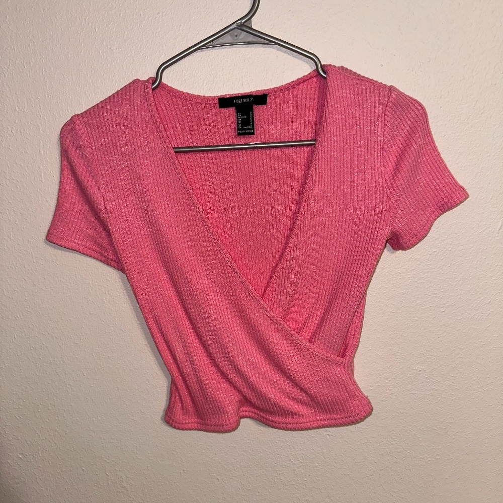 Forever 21 Pink Criss-Cross Crop Top